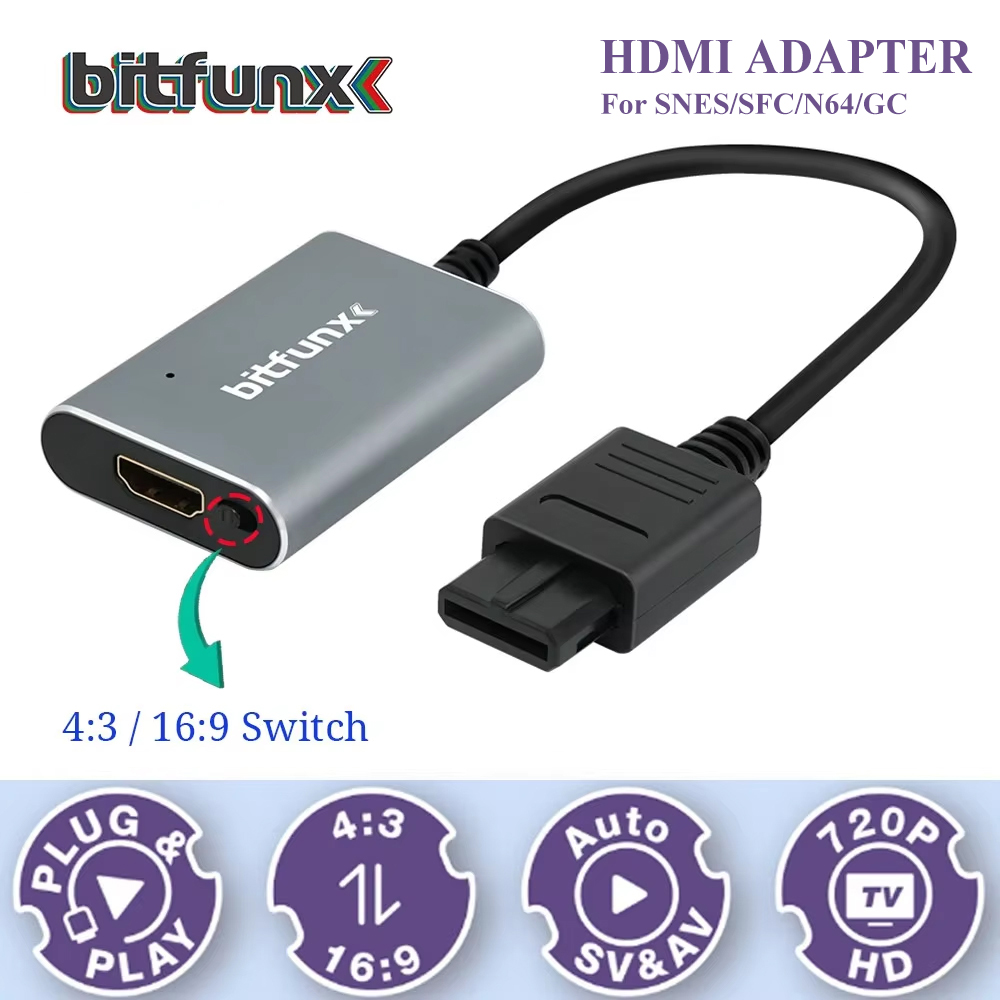 Retro Gaming N64 - Адаптер Bitfunx 720P Svideo/AV-HDMI, HD-конвертер видео